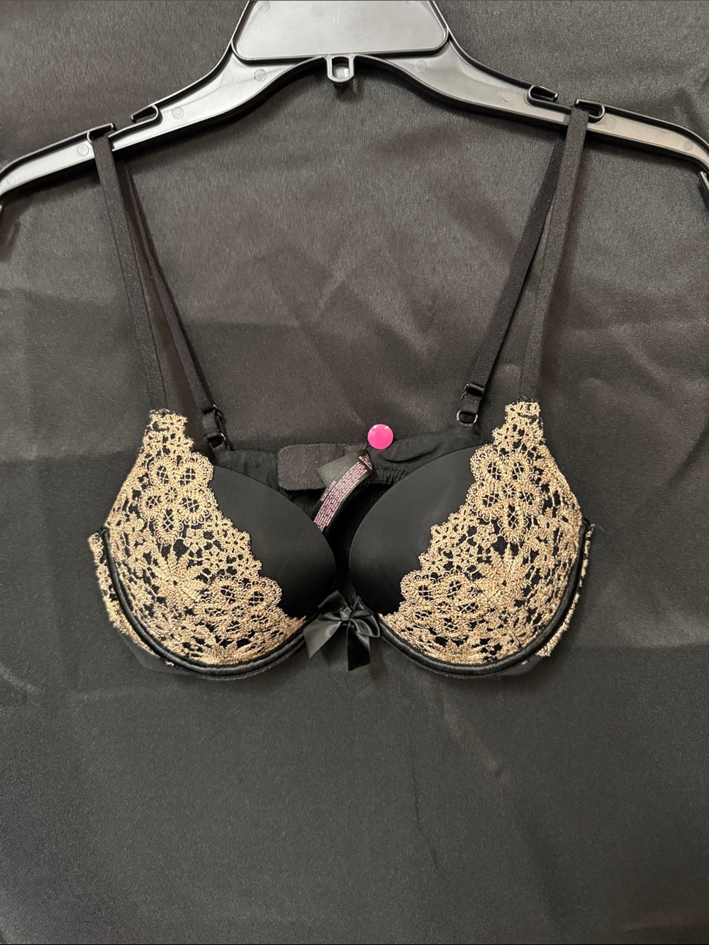Victoria's Secret Black Bra with Gold Lace Accent